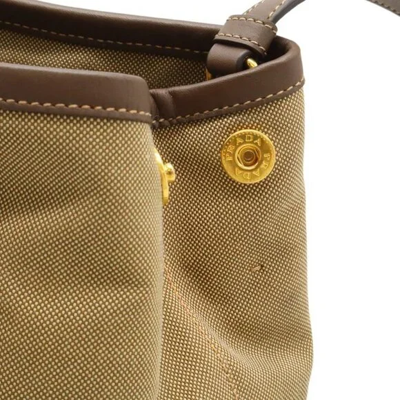 Prada Logo Jacquard Ribbon Tote 2-Way Shoulder Bag Canvas Khaki - Picture 7 of 9
